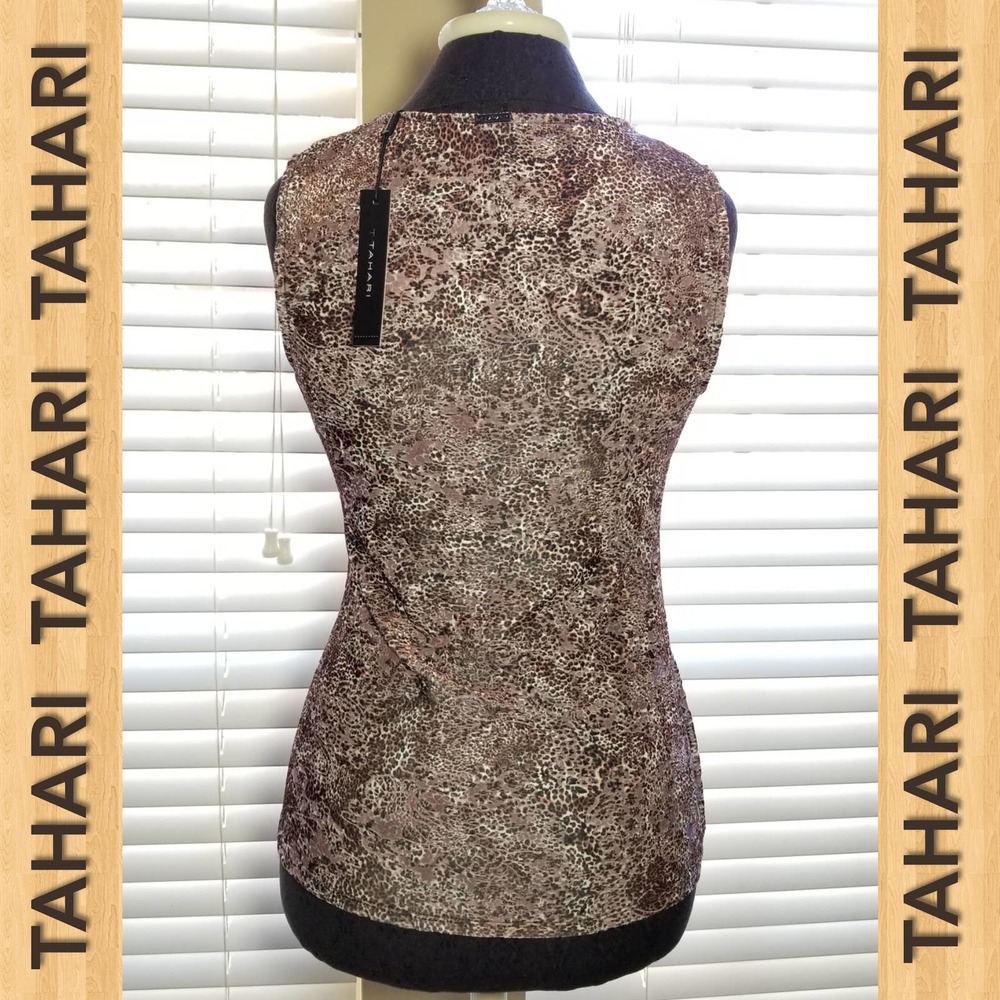 TAHARI NWT Women's Shirt Sleeveless Tops Blouse Animal Print Size Small - Picture 3 of 8